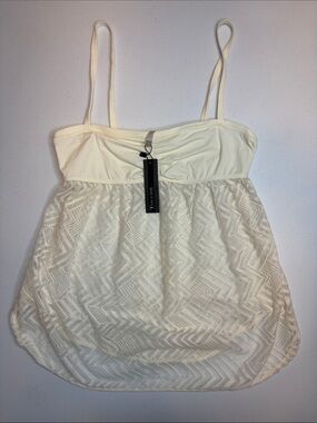 NWT Touché White Cream Geometric Lace Babydoll Swim Cover-Up Top